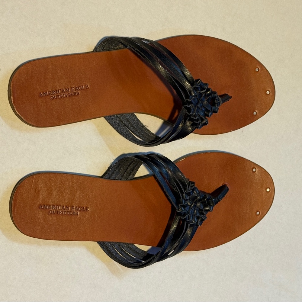 American Eagle Outfitters Black and Brown Sandals with Braided Straps
